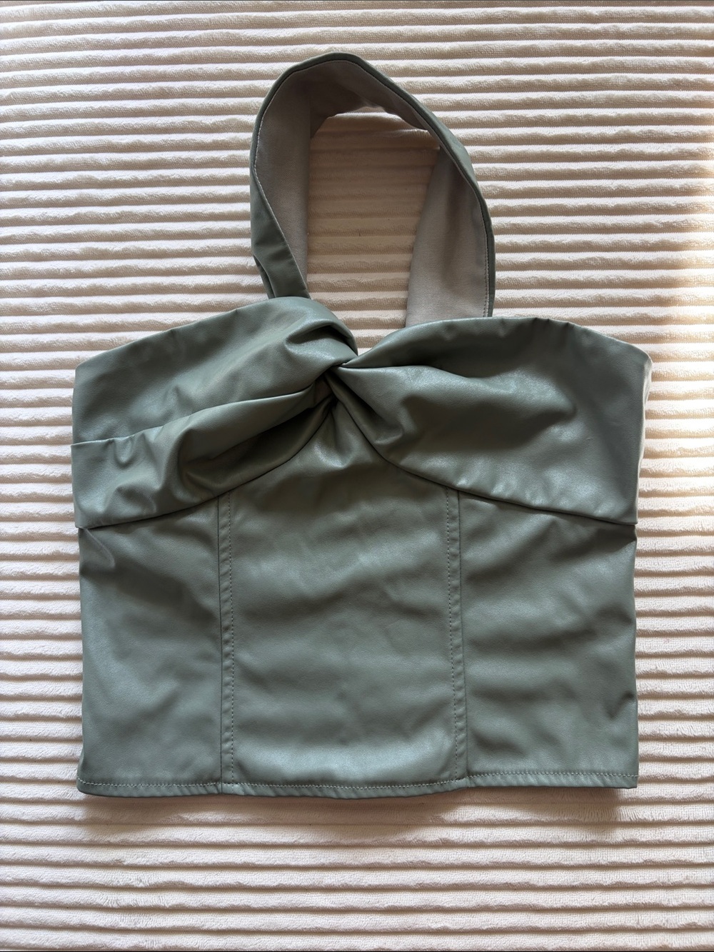 SHEIN Sage Green Knot-Top Faux Leather Tote
